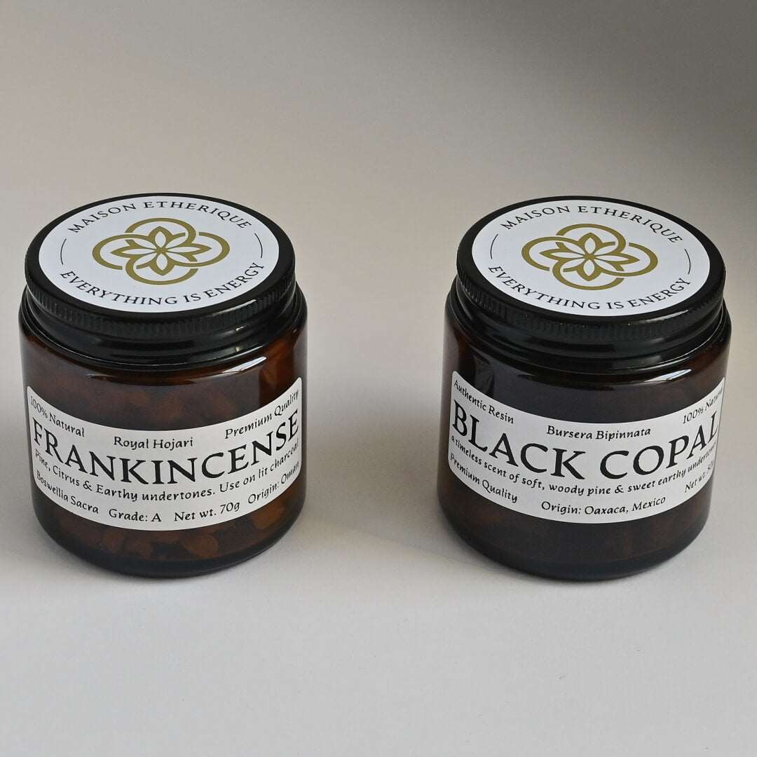 Two jars of Black Copal and Frankincense by Maison Etherique