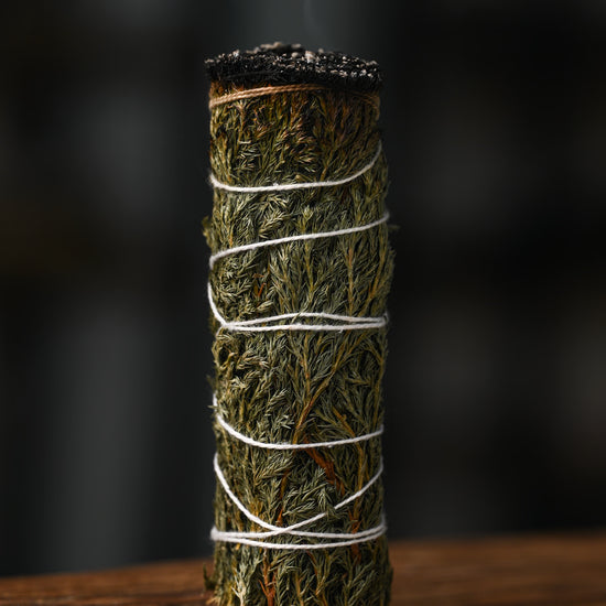 Burnin shot of Cedar smudge stick