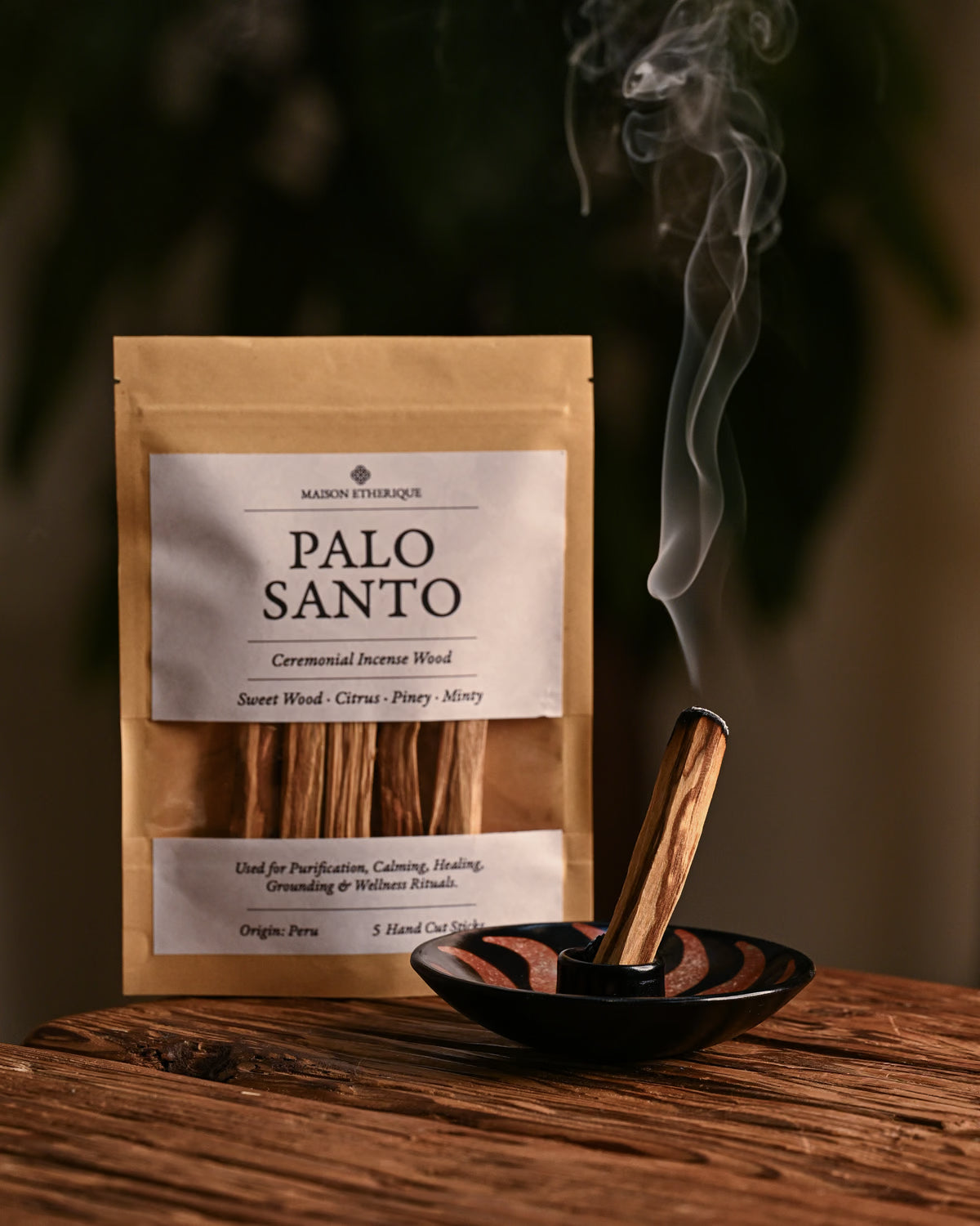 Burning shot of Palo santo