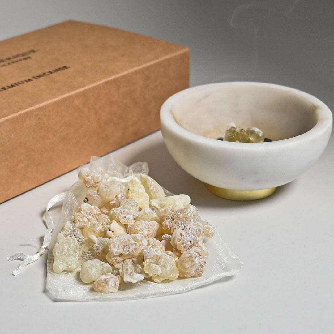 Burning Frankincense with Ceremonial Incense Smudging Kit