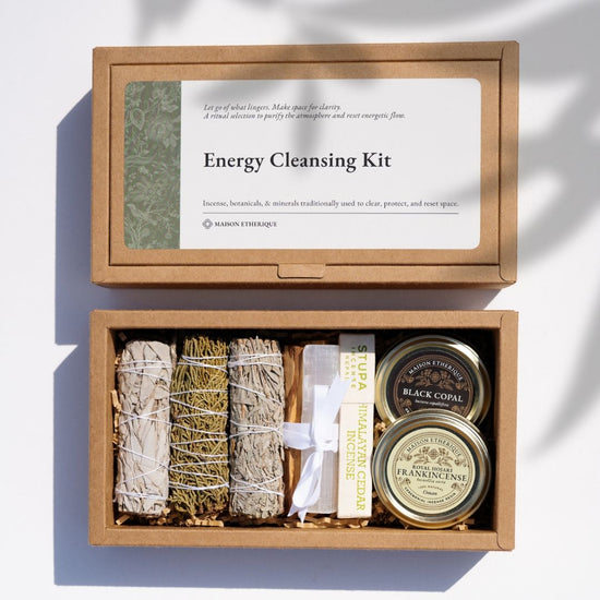 open and closed box of energy cleansing kit