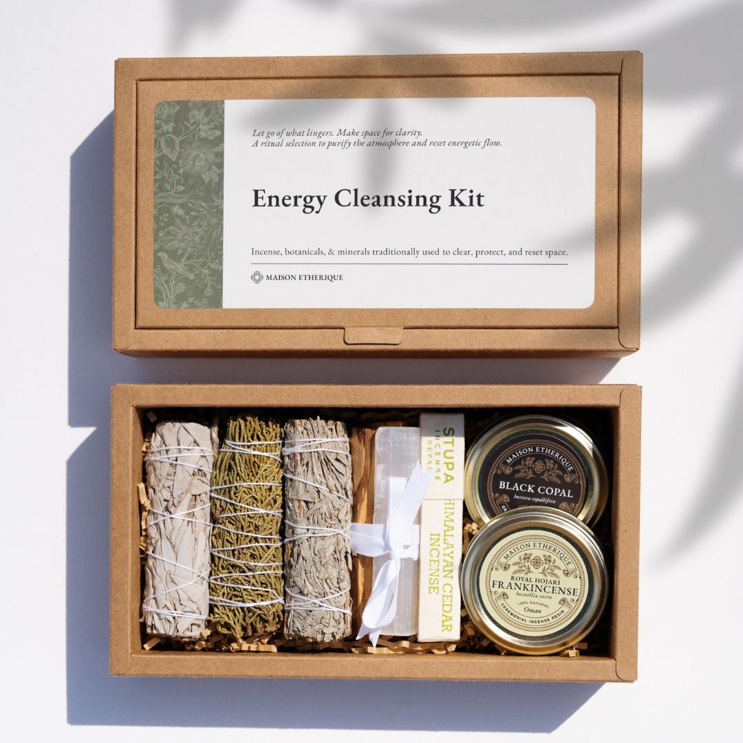 open and closed box of energy cleansing kit