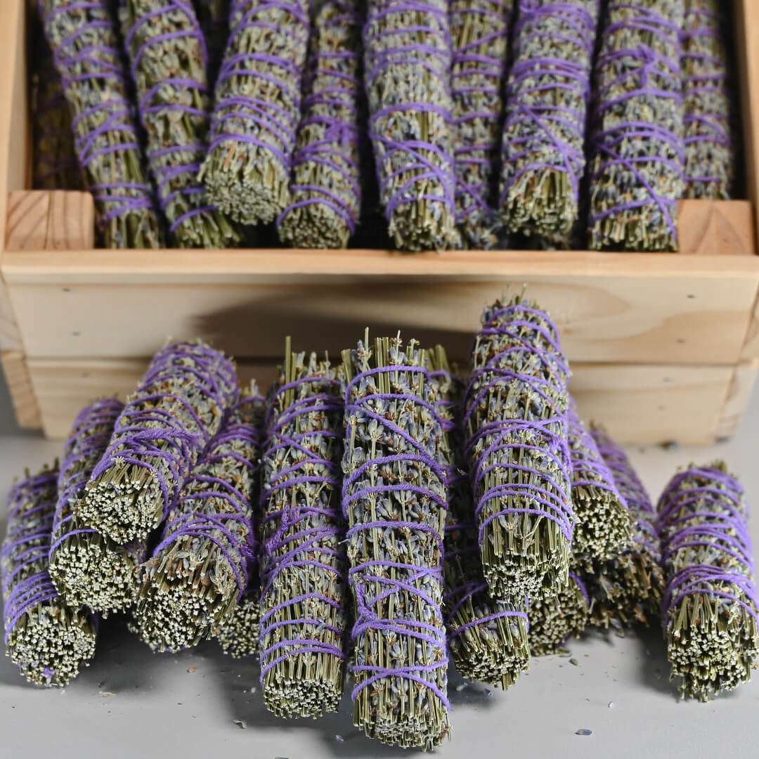 A wooden box of Lavender Smudge sticks