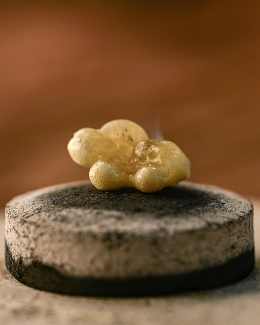 Macro shot of frankincense melting