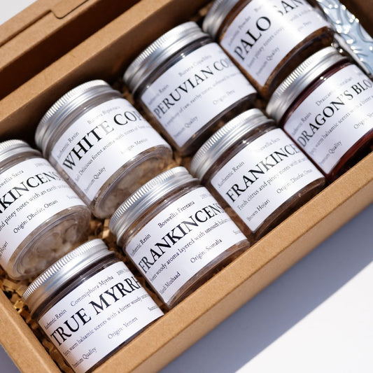 frankincense, white copal, true myrrh, peruvian copal