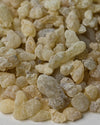 Close view of pale, translucent Hojari frankincense tears (Boswellia sacra) from Oman.