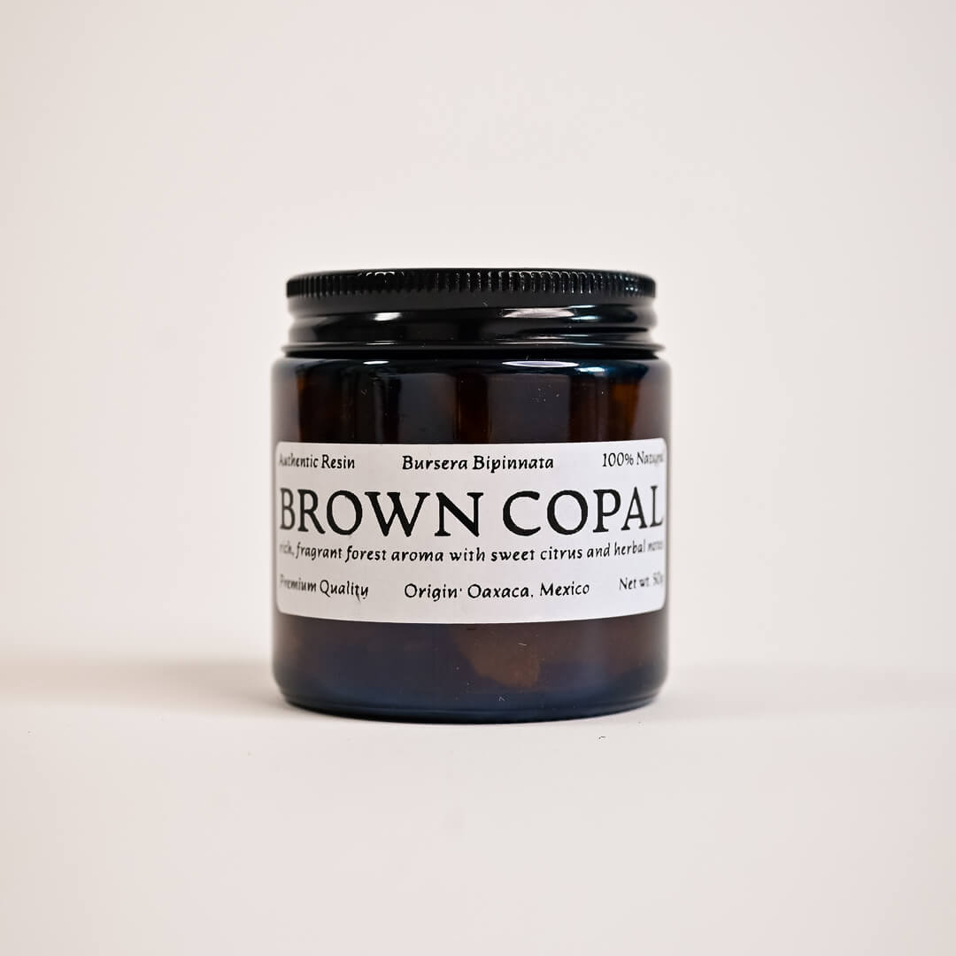 A closed jar of brown Copal Resin