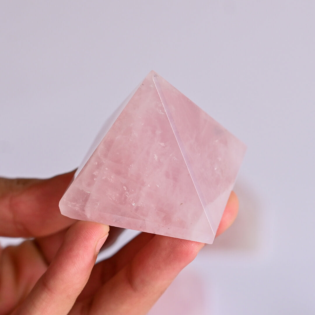 Rose Quartz Pyramid in hand