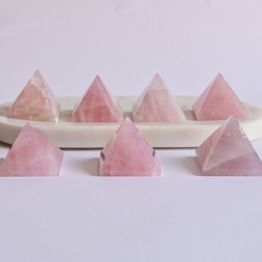 Rose Quartz Pyramids placed together