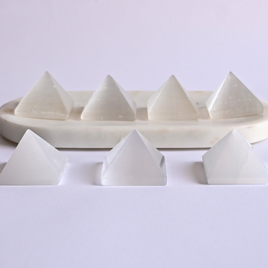 Selenite Pyramids placed together