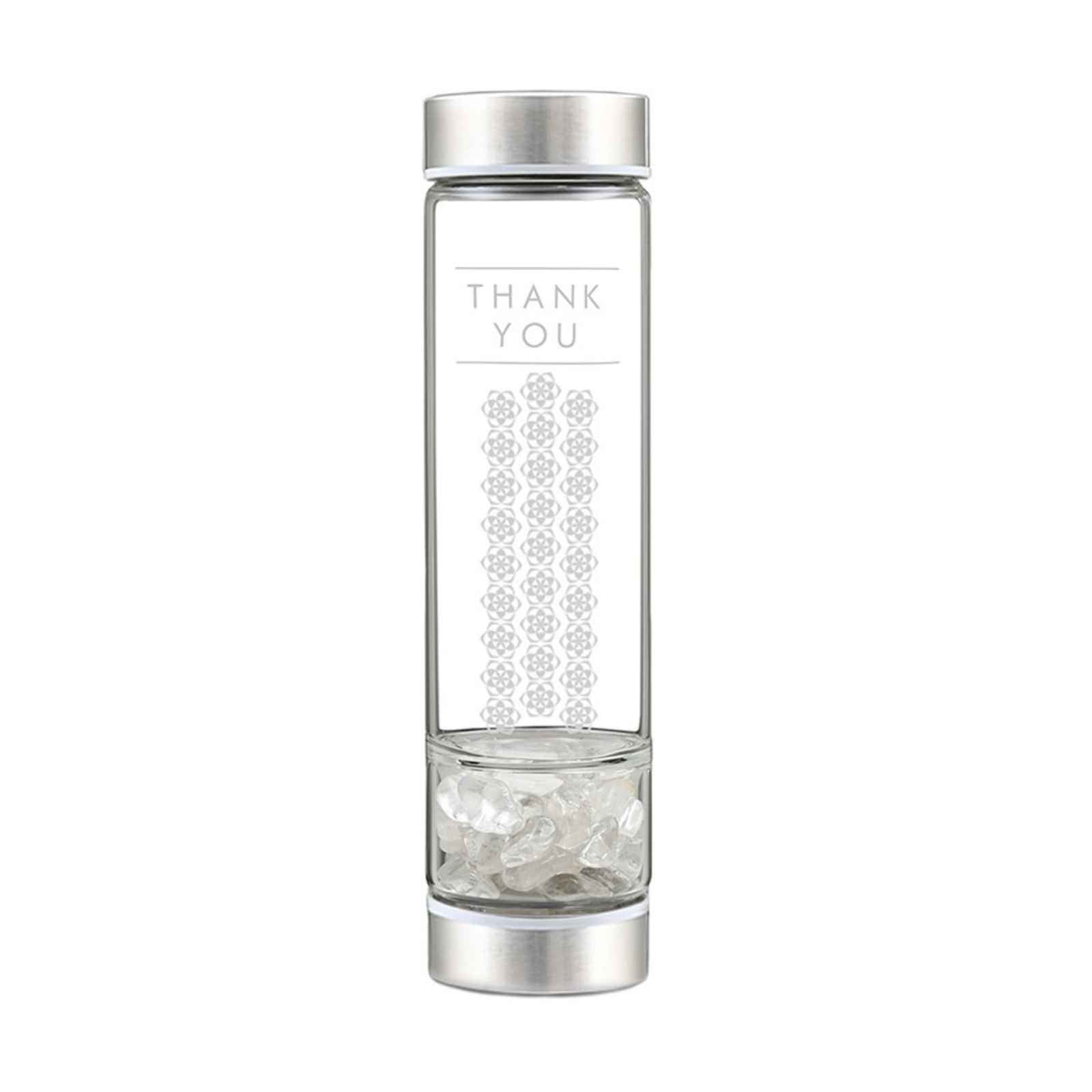 A Crystal Water Bottle with Tumbled Clear Quartz