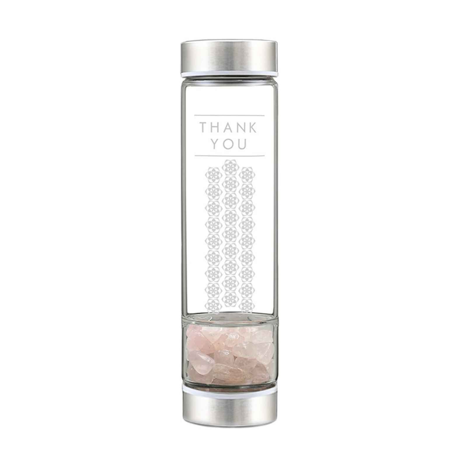 A Gratitude Crystal Bottle with Tumbled Rose Quartz